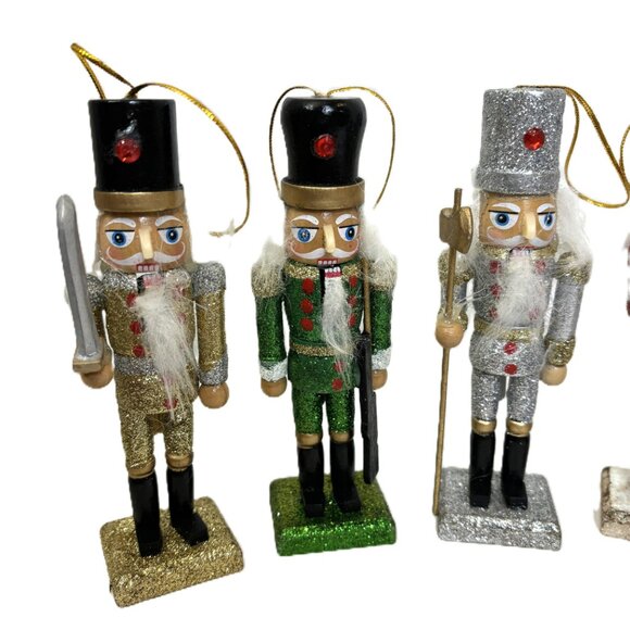 Nutcracker Wooden Sparkle Set of Five Holiday Christmas Ornaments - Picture 12 of 14